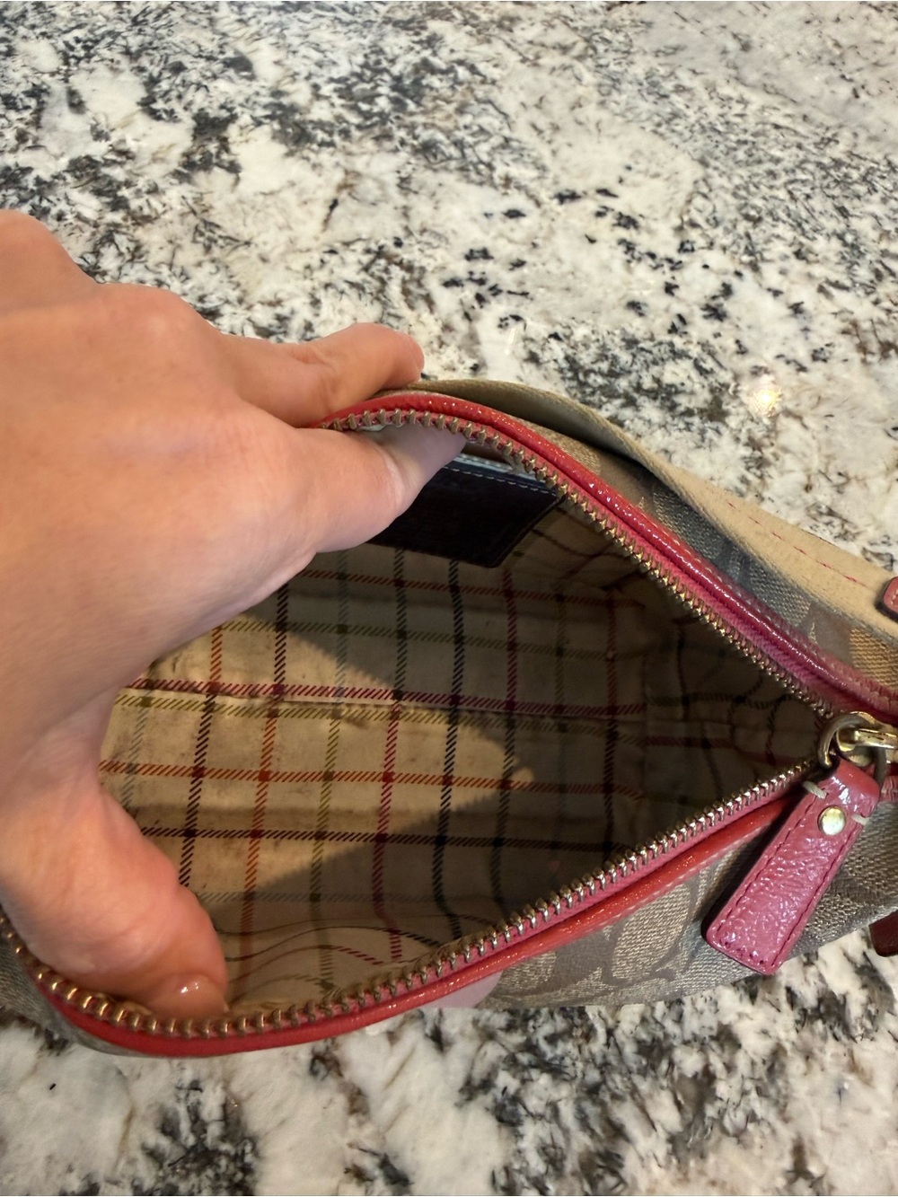 Coach Brown Signature Canvas Mini Bag with Pink Stripe - Picture 7 of 8